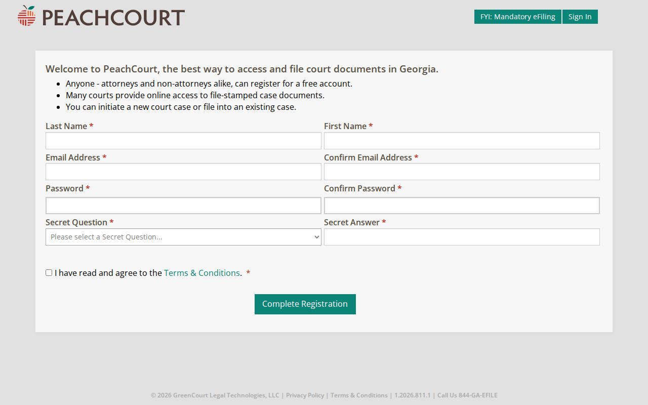 Miller County case search PeachCourt account registration