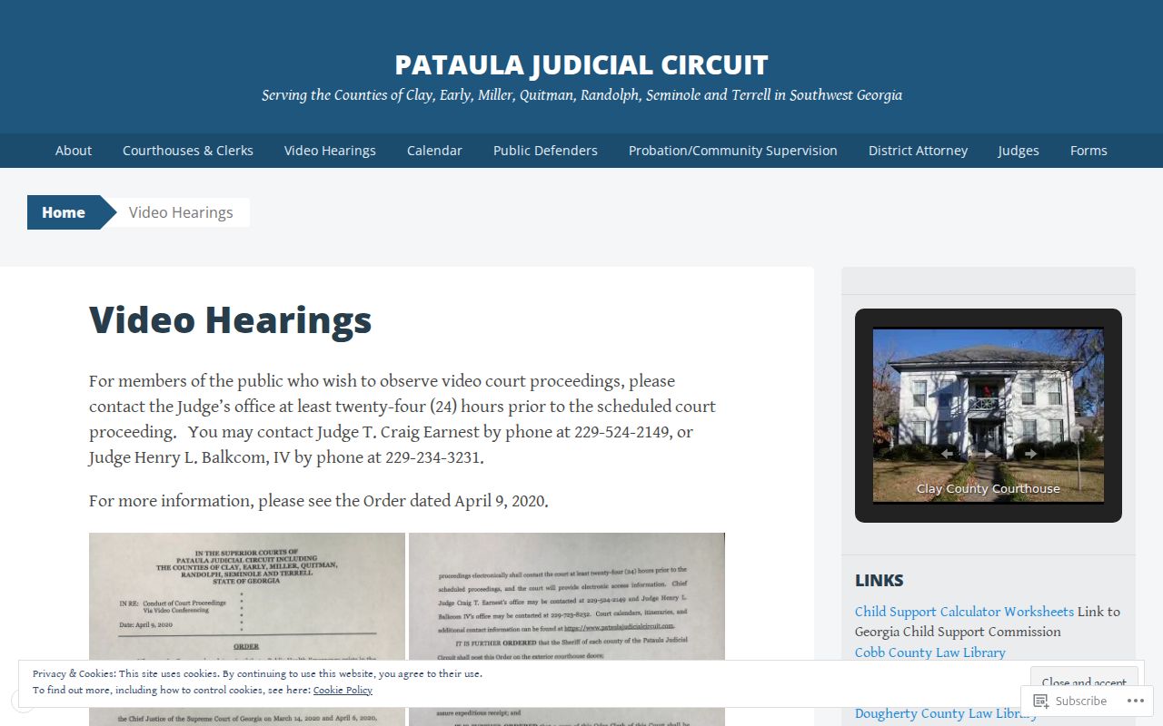 Miller County court calendar video hearing access through Pataula Circuit