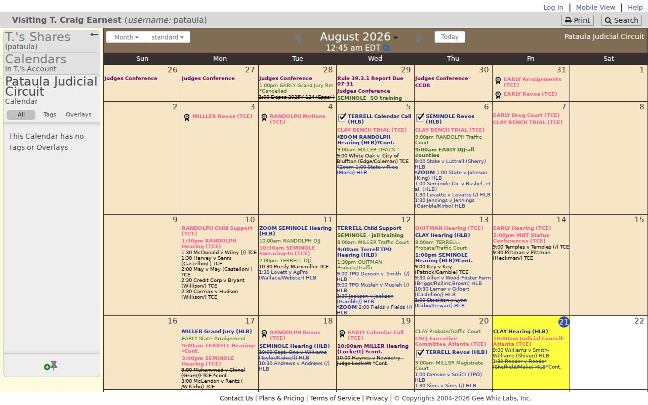 Miller County court calendar interface for Pataula Judicial Circuit